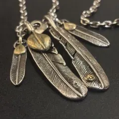 4連 フェザーネックレス ペンダント&チェーンセット 金銀