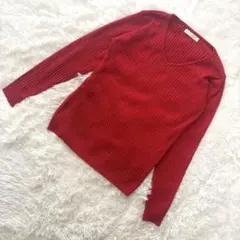 ショコラフィネローブ【F】リブVネックニット レッド 長袖