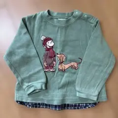 プティマイン　トップス　おさるのジョージ　長袖　グリーン トレーナー 90