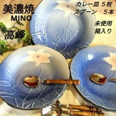 ✤未使用✤【美濃焼　MINO】高峰　カレー皿 ５枚　スプーン ５本　昭和レトロ
