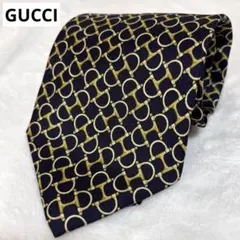 美品✨グッチ 総柄 ネクタイ ネイビー 紳士 メンズ 高級 シルク