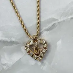 【極美品】Dior✨ ネックレス ハートモチーフGPメッキラインストーンm355