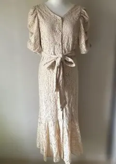 レディースロングワンピース半袖美品レース　マーメイド