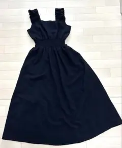 tocco closet フリル×シャーリングワンピ／2WAYショルダー紺色