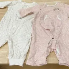 ◎２枚セット 長袖ロンパース 50〜60cm シンプルデザイン 綿100%
