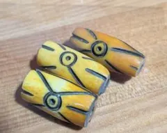 3個lバリ島lボーンビーズl2cmlイエローl伝統的装飾文様lお守り