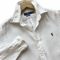 極美品 ポロラルフローレン 現行QRタグ リネンシャツ 麻100% 白 ロゴ刺繍