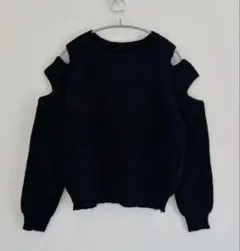 オープンショルダー ニット ブラック S 肩あき 長袖