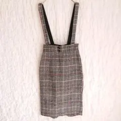 イング サス付シャギーグレンチェックナロースカート M プレッピー ウエストゴム