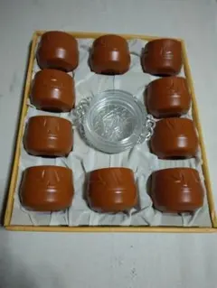 常滑焼湯飲み10個とガラスコースター5枚セット未使用 昭和レトロ