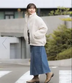 ビーミングバイビームス スタンドカラー ボア ブルゾン アイボリー　S