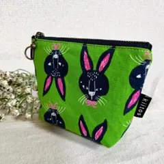 ハンドメイド マチありミニポーチ12 レトロウサギ グリーン