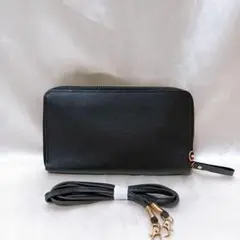 【財布一体型】スマホショルダーバッグ ミニポシェット 縦型スマホポーチブラック