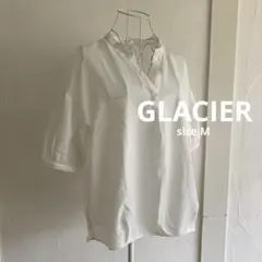 GLACIER　半袖　Vネック　シャツ　ブラウス　ホワイト　Mサイズ