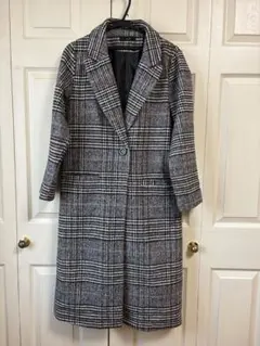 ロングコート　グレンチェック　チェスターコート グレー　L