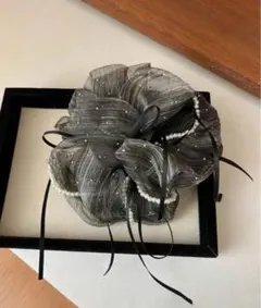 リボン　シュシュ　パール　オーガンジー