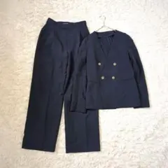スーツファクトリー　洗える ダブルブレスト パンツスーツ 紺　SS
