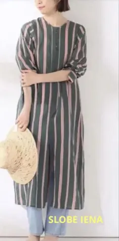 SLOBE IENA ストライプ　シアー　ワンピース　アローズ　シルク混　美品