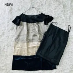 INDIVI 日本製 シルク混 レース ワンピース 高級感 サテン風 チュニック