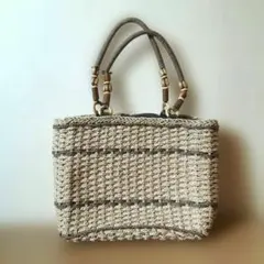 【美品】 かごバッグ ストライプ柄 ベージュ ブラウン ストローバッグ