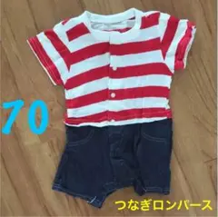 【お値下げしました！】半袖デニム セットアップ風 ロンパース 70