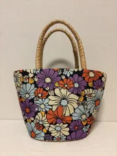 【T&P Kiko】フラワープリント トートバッグ　カゴバッグ