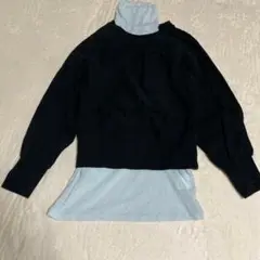 黒トレーナーと水色のカットソーのアンサンブル 厚手　160サイズ