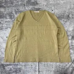 古着 Vネック ニット 長袖 ベージュL レディース