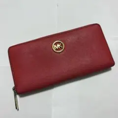 【美品】マイケルコース 長財布 レッド オレンジ MKロゴ ラウンドファスナー