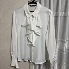 ZARA サテンフリルブラウスL 卒業式 入学式