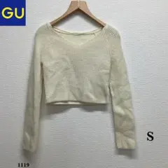 GU『ジーユー』パフィータッチ Vネック クロップドセーター【S】オフホワイト