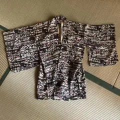 羽織　ちりめん　縮緬　型染　着物　紅型　袷　正絹　リメイク材料　アンティーク