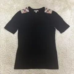 【現行】バーバリーロンドン Tシャツ Vネック ノバチェック ブラック 黒 M