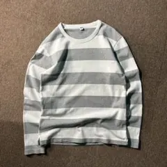 UNIQLO ボーダー カットソー 白 S グレー クルーネック ロンT