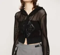 SLY パッチ レザー メッシュ フーディ