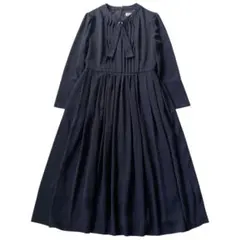 2025✨ CELFORD ボウタイプリーツワンピース パールピン38 ネイビー