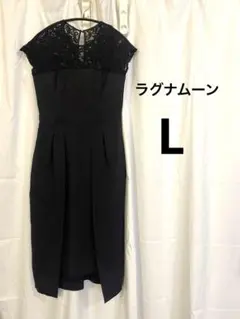 ラグナムーン LADYレース切替ドレス ワンピース ブラック Lサイズ