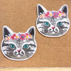 お花猫　ワッペン　2枚セット