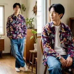 BEAMS PLUS 長袖シャツ コーデュロイ ネルシャツ 花柄 総柄 Mサイズ