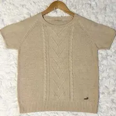 CROCODILE 半袖ニット ケーブル ロゴ刺繍 Mサイズ ベージュ