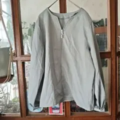 ECLIN グレー Vネック 長袖シャツ パールボタン M 定価５５００