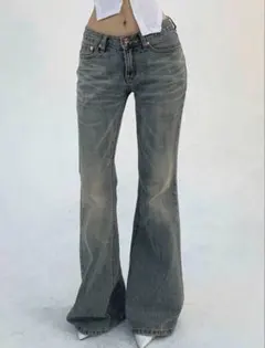 グレー フレアデニムパンツ　XL