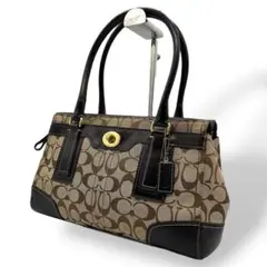 良品 889 コーチ トートバッグ シグネチャー ターンロック ブラウン