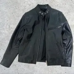 レザーライダースジャケット ブラック M シングル 革ジャン