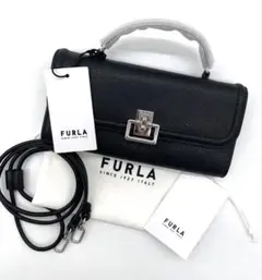 極美品☆FURLAフルラ スマホショルダーバッグ レザー ブラック 保存袋 