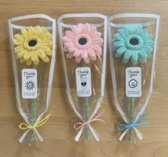 モールフラワー＊ガーベラブーケ＊枯れない花束＊3本＊イエローピンク水色グリーン