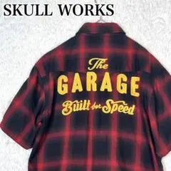 SKULL WORKS オンブレチェック 半袖シャツ 刺繍ロゴ バイカー ルードのサムネイル
