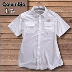 美品 Columbia 高機能ナイロン 白 Ｌ(XL相当)　メッシュ　半袖シャツ