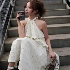 Tiered frill piping ribbon long onepiece - メルカリ