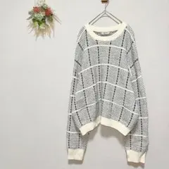 elgna【42】オーバーサイズ ニット セーター 白黒 ドロップショルダー